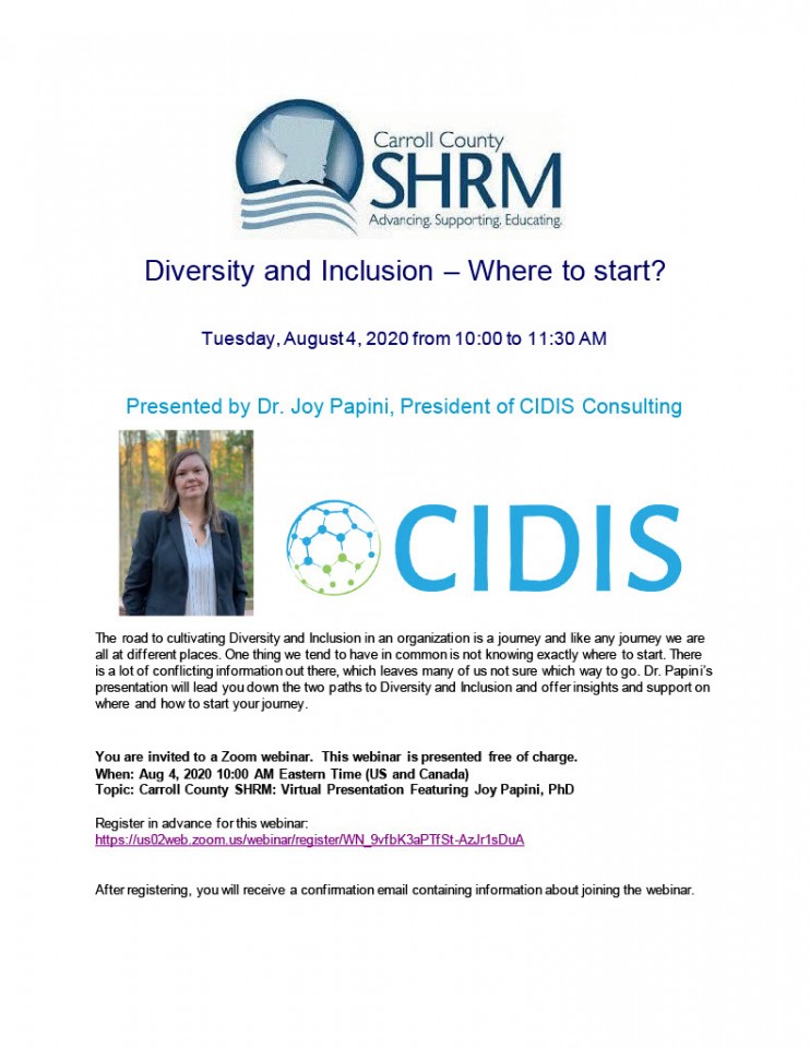 Carroll County SHRM Diversity and Inclusion Business Meeting August 4, 2020